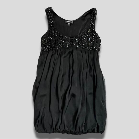 BEBE RARE Y2K SLEEVELESS JEWELED SHIRT BUBBLE TANK BLACK XXS - Picture 1 of 6
